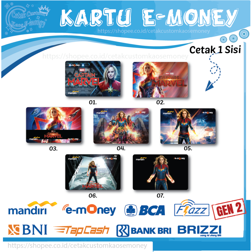 KARTU E MONEY E TOLL KARTUN SUPERHERO CAPTAIN MARVEL EMONEY MANDIRI BCA BNI BRI - 1 SISI