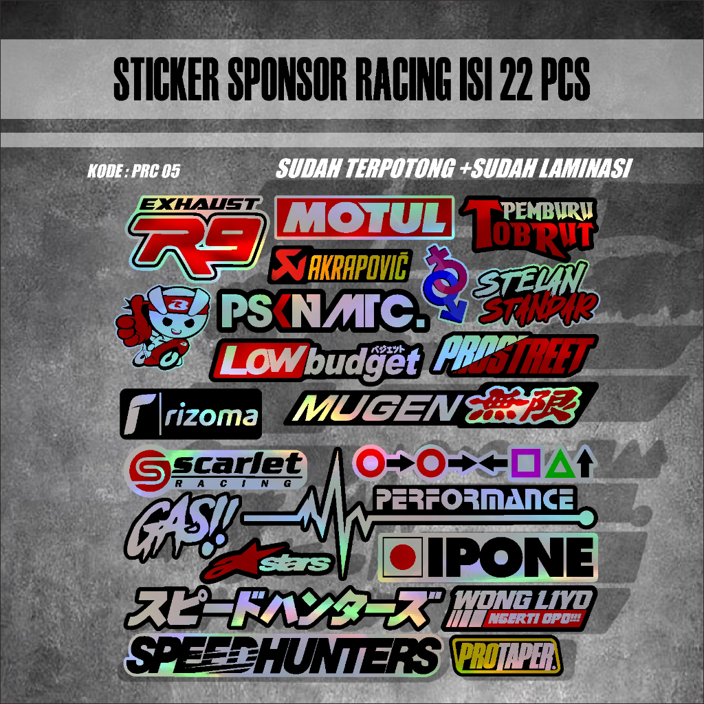 

22 PCS Sticker Pack Sponsor Racing / Sticker Sponsor / Sticker Motor / Sticker pack / Sticker Kecil2 cocok buat Motor Mobil Hp Laptop Helm Hologram Pelangi Vinyl Putih 16.CO.PRC05