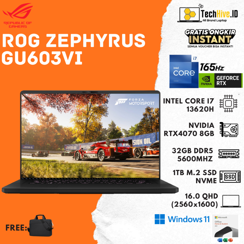 Asus ROG Zephyrus G16 GU603VI Intel Core i7 13620H RTX4070 8GB 32GB 1TBSSD 16.0QHD