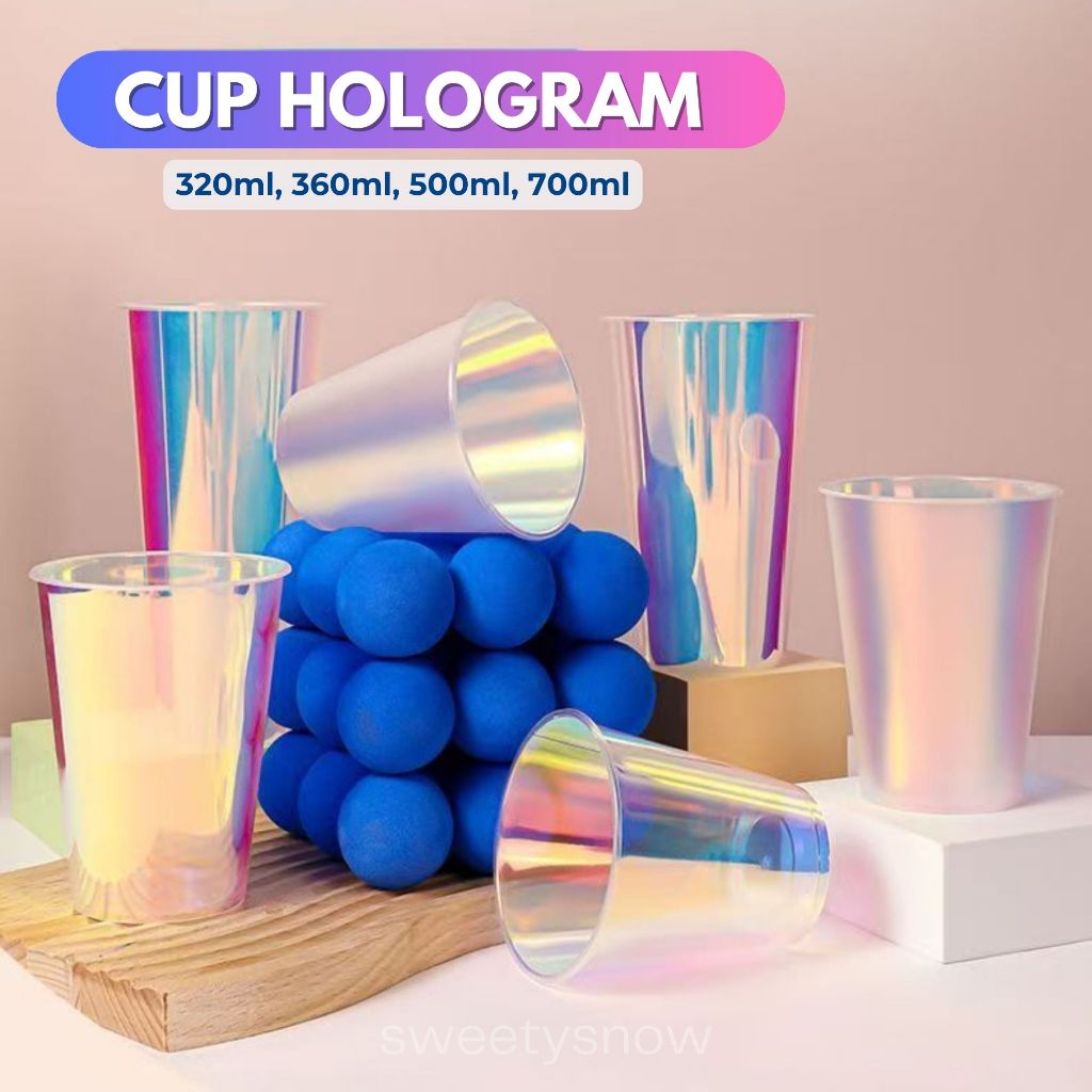 [SweetySnow] Cup Hologram 320ml, 360mL, 500mL, 700mL / Cup Matte Rainbow Milktea / Cup Unik Kekinian