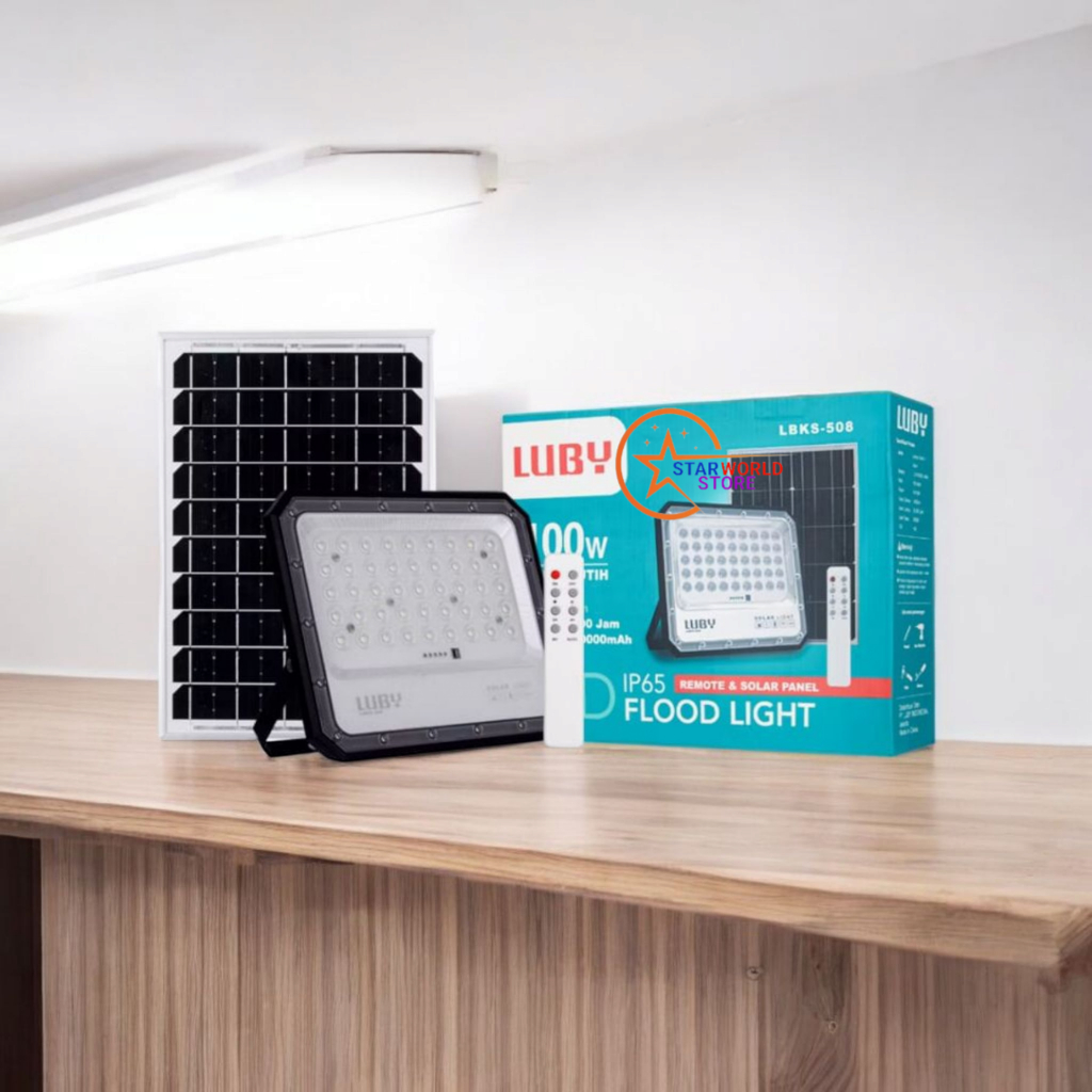 LUBY Lampu Sorot LED Floodlight Remote & Solar Panel LBKS-508 100 Watt / Luby Lampu Tembak LBKS-508