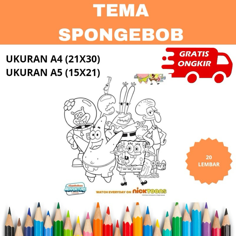 

Lembar Kertas Mewarnai Anak - Tema SpongeBob