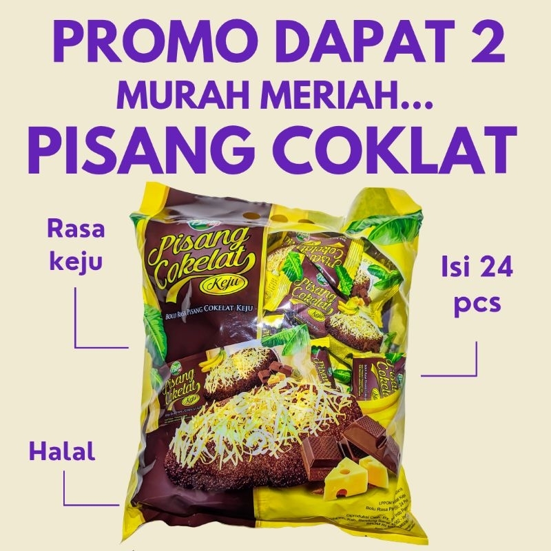 

DAPAT 2 Roti Pisang Coklat Rasa Keju Isi 24 Pcs - Paket 2 Bag - Cokelat, Manis, Chocolate, Makanan