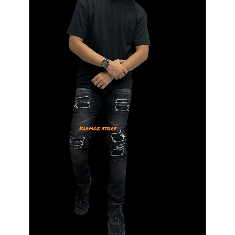 Celana panjang pria biker sobek sobek trend masa kini