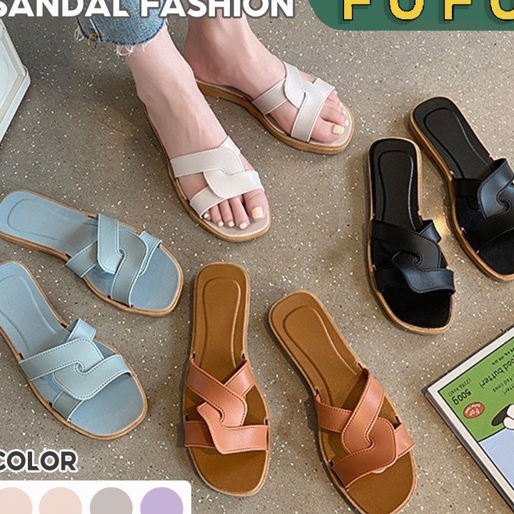 FUFU sendal slopsandal rumah  sandal wedges baru Sandal Wanita Fashion Korea Import Real Pict