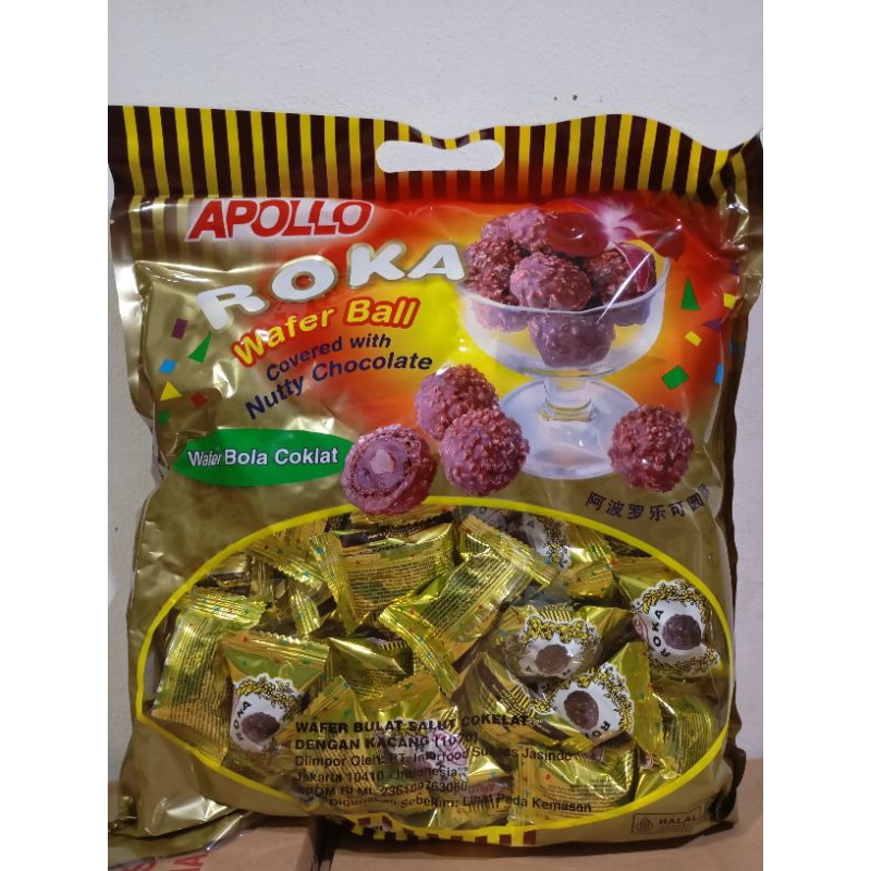 

Apollo Roka Coklat isi 70 Pcs 420gr Wafer Bulat Balut Kacang