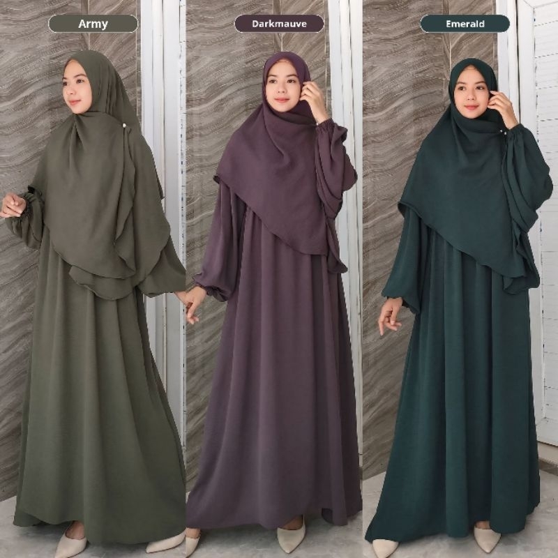 QG~ Gamis Crinkle Set Hijab Oval / One Set Dress + Khimar Crinkle Polos Premium Termurah