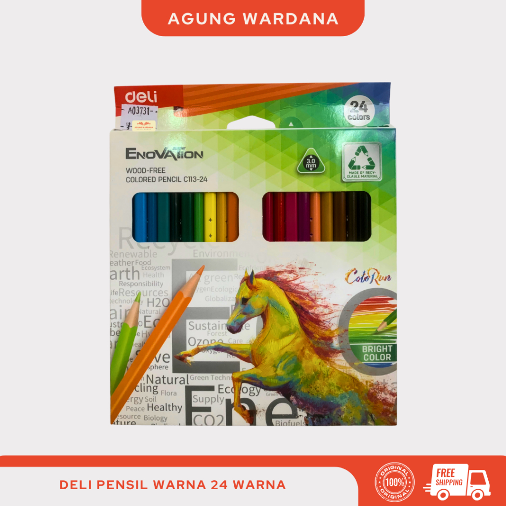 

DELI PENSIL WARNA/ COLORED PENCIL WOOD-FREE ISI 24 DAN 12 WARNA