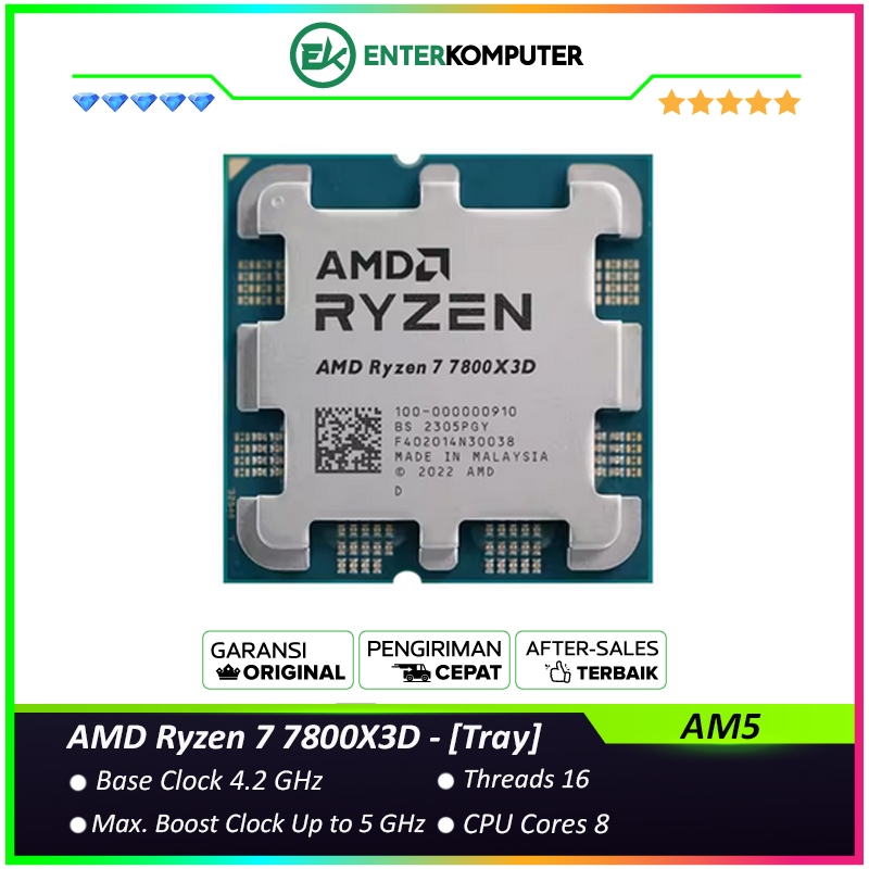 AMD Ryzen 7 7800X3D 4.2GHz Up To 5.0GHz Cache 96MB 120W AM5 [Tray]