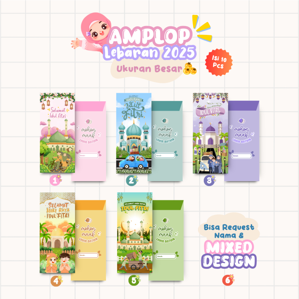 

Herbariense - Amplop Lebaran [10 pcs] Premium Ukuran Besar Uang Tanpa Dilipat Bisa Custom Desain & Nama