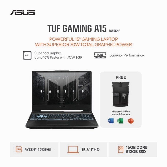 ASUS TUF Gaming A15 FA506NFR AMD Ryzen 7 7435HS RTX 2050 16GB  512GB 15.6inch 144Hz WIN11 OHS21