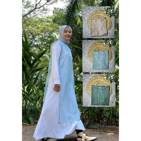 Long Vest Burkat Tile Mewah  Vest Kondangan Lebaran Tile Mewah Hitam Putih OUTER LONG VEST BRUKAT TI