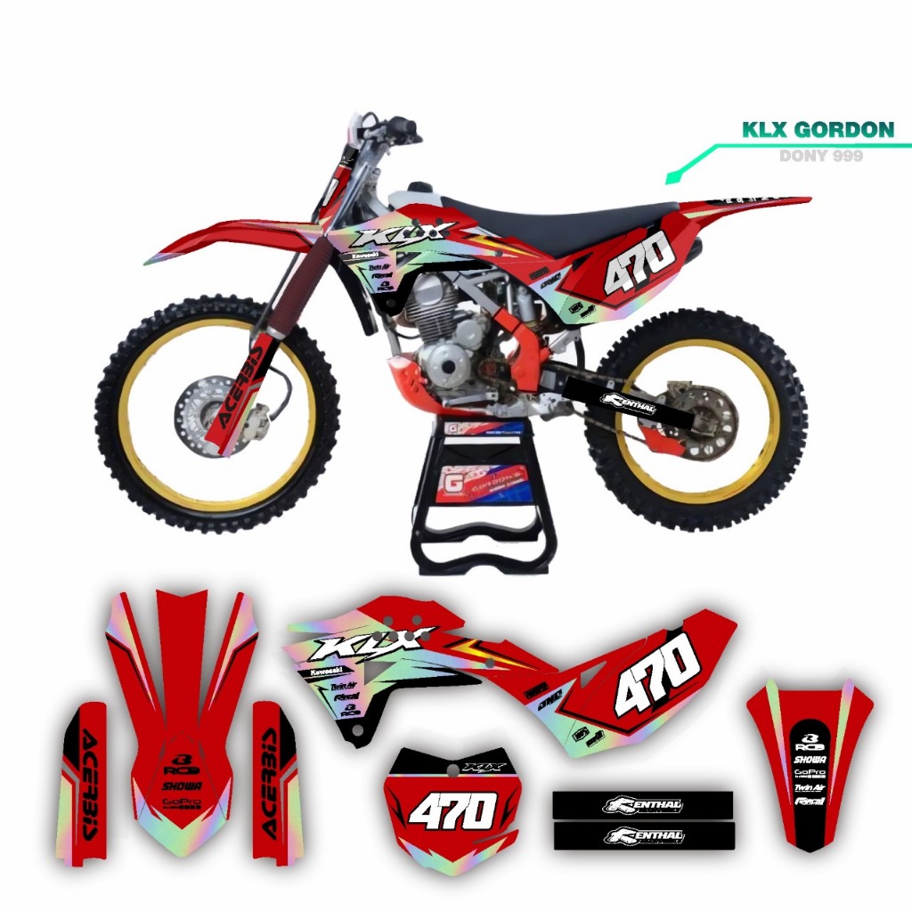 Decal KLX Gordon merah hitam race