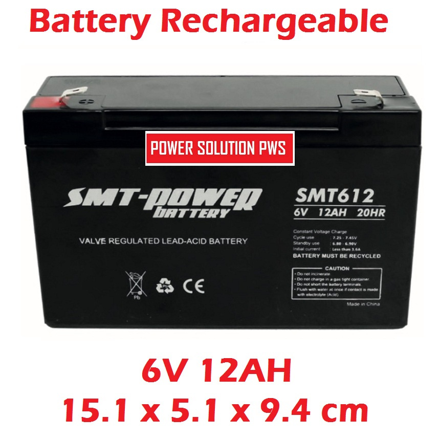 BATTERY SMT POWER SMT612 SMT 612 6V 12Ah 10Ah 12 Ah 12 Amper 6 Volt 12.000mAh 6volt 12 Amper. Aki Ba