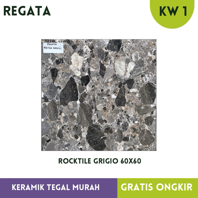 Keramik Glossy Terazzo 60x60 Teras motif batu Roctile Grigio kw1