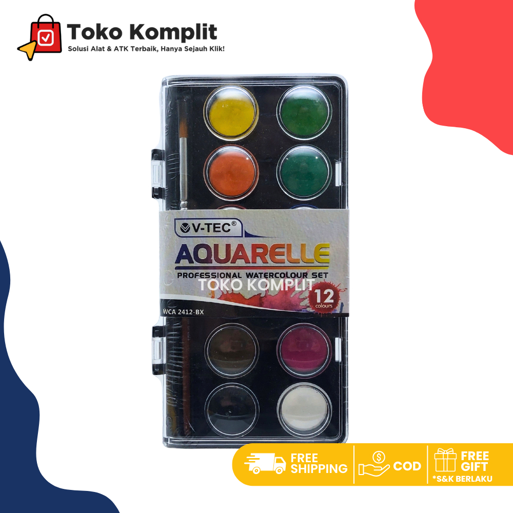 

Komplit - Water colour V-TEC AQUARELLE 12 Warna WCA-2412-BX