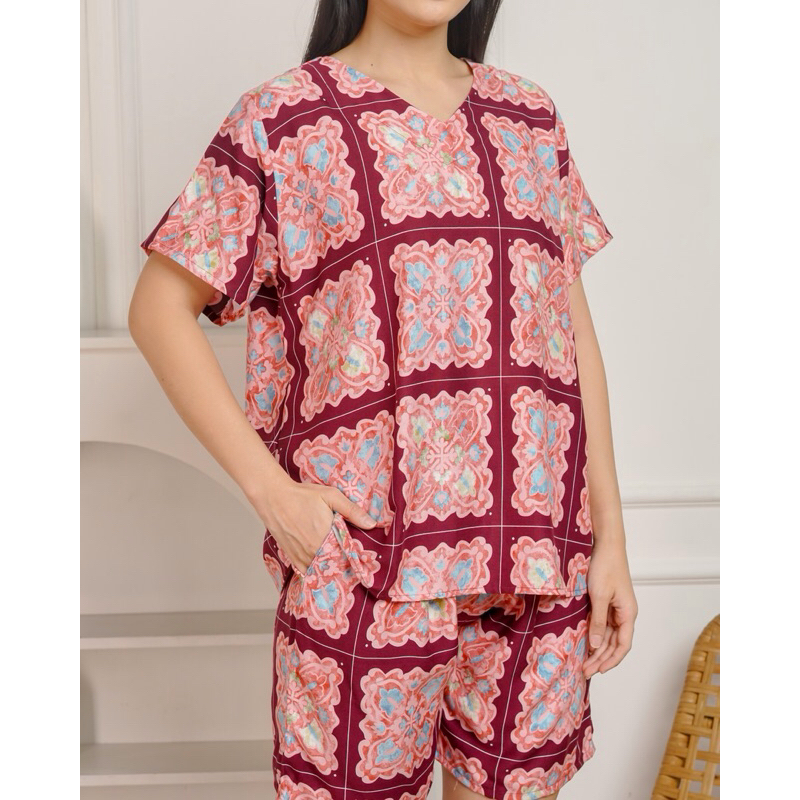 RB3 [Wingo Premium] Setelan Baju Tidur Rayon Tebal Halus Wanita Celana Pendek HP L XL XXL