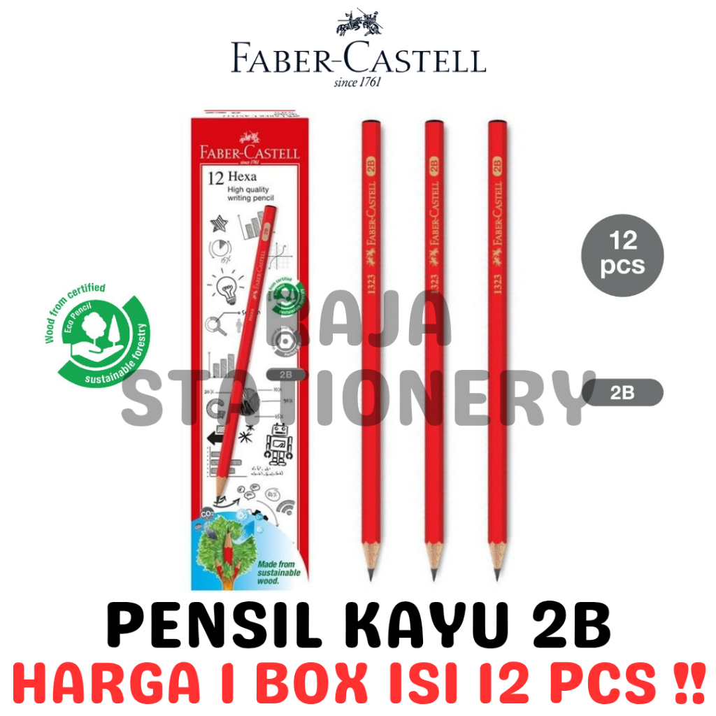 

FABER CASTELL HEXA PENCIL 2B RED BLACK PENSIL KAYU FABER 2B HEXAGONAL MERAH 2B HITAM ORIGINAL ORI LUSIN BOX [12PCS]