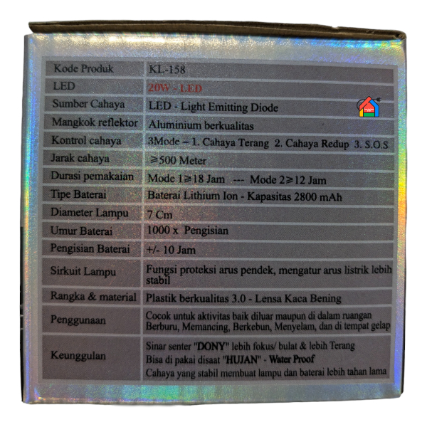 Tivany Senter Kepala Dony KL-158 (20 Watt) / Dony Senter Kepala KL158 / KL 158 [Cahaya Putih /