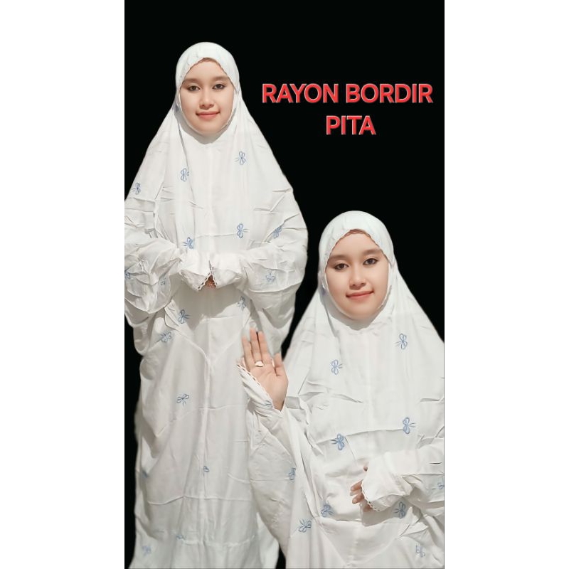 Mukena Rayon Putih / Mukena Bordir Pita Cemara Gracella/ Mukenah Rayon /Mukenah Cemara/Mukena Bordir