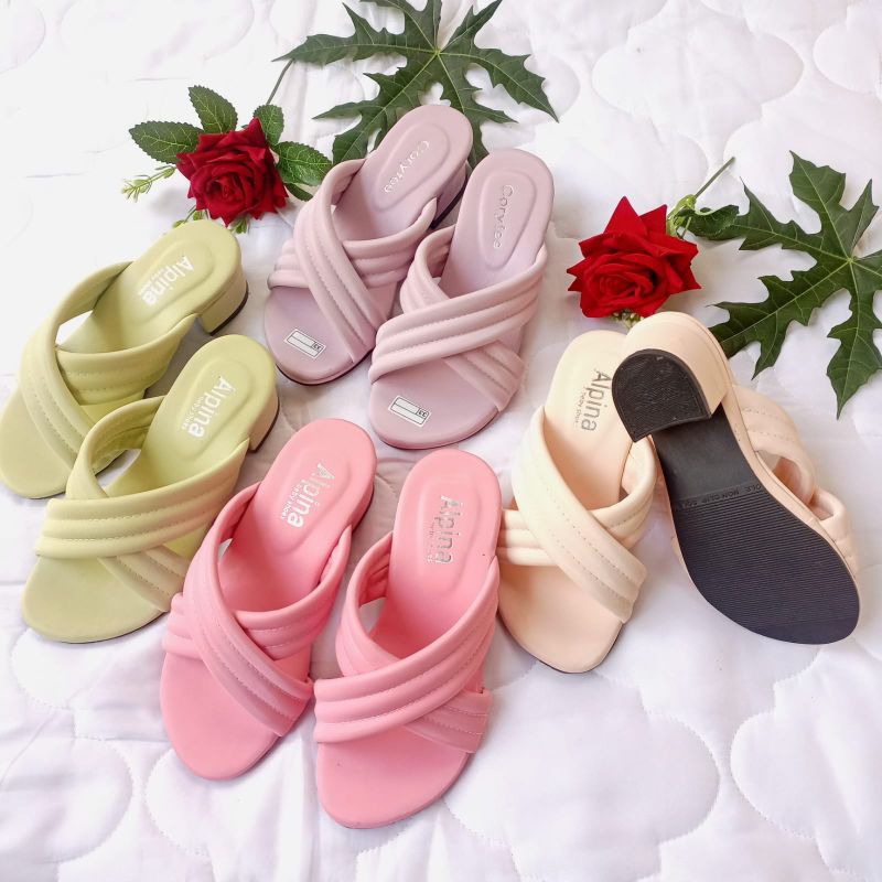 Sendal anak perempuan hak tahu kokop silang tinggi hak 3 cm