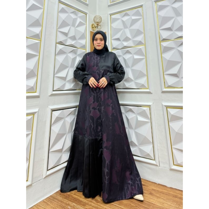 ABAYA PREMIUM/ABAYA KEKINIAN/ABAYA MEWAH/ABAYA  GAMIS JET BLACK GIT KOMBINASI EMBOSS
