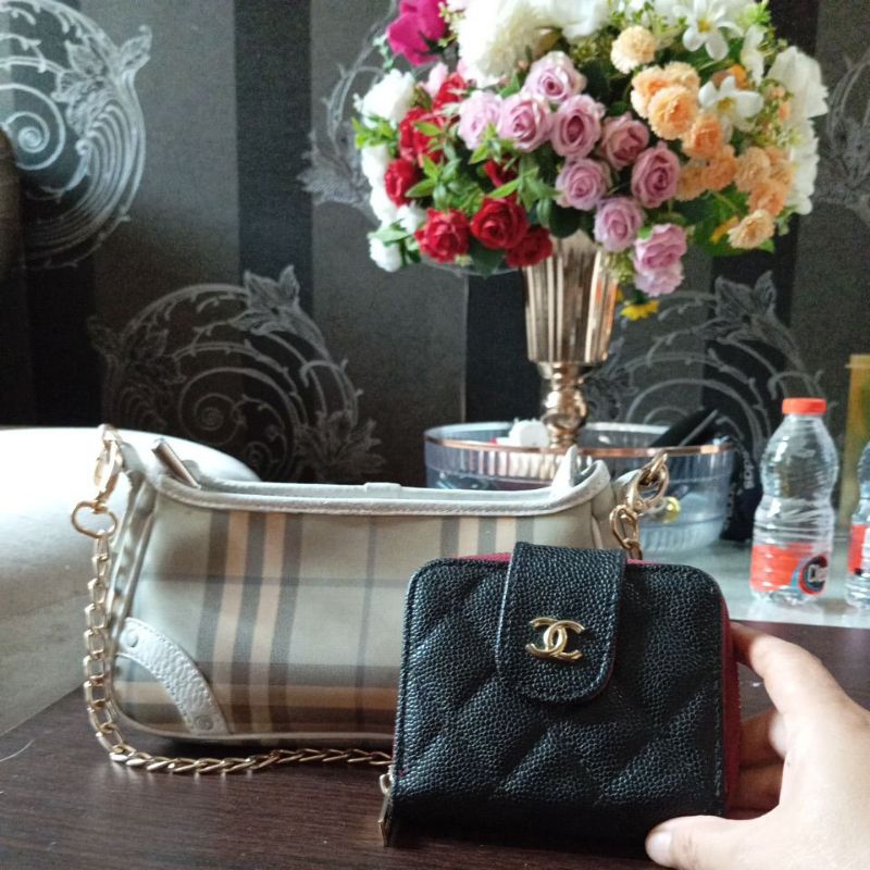 paket tas Burberry dan dompet ch annel