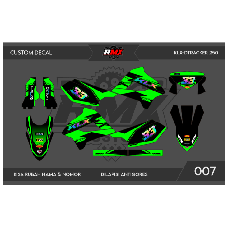 DECAL STICKER KLX 250 S (007) DEKAL STIKER DTRACKER 250 FULLBODY HITAM MERAH, KUNING, HIJAU, BIRU TU