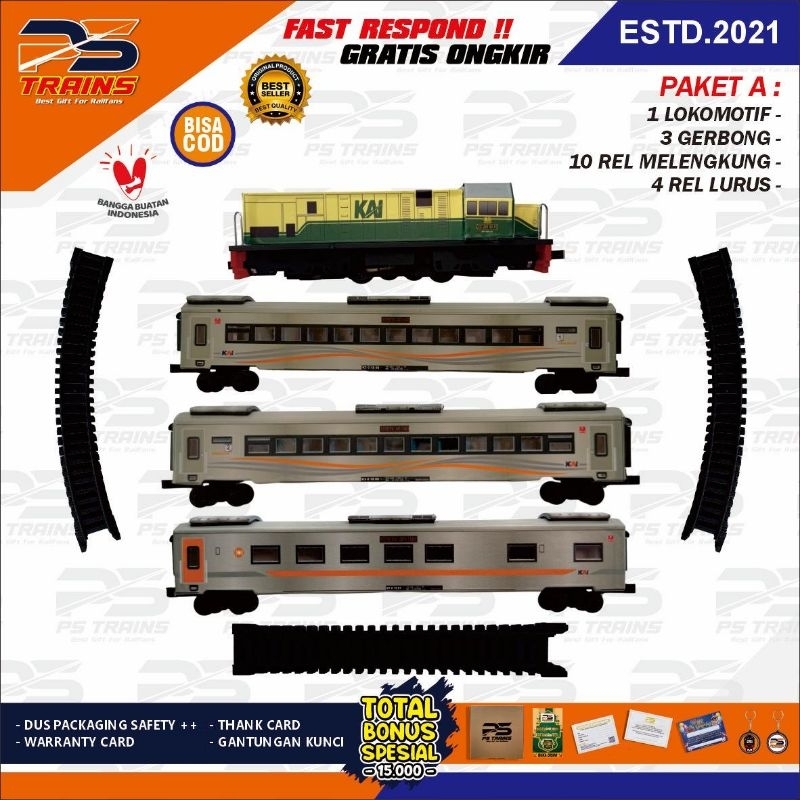 [ MESIN EKSLUSIF ] RANGKAIAN MAINAN MINIATUR KERETA API CC201 VINTAGE EKSEKUTIF STAINLESS STEEL