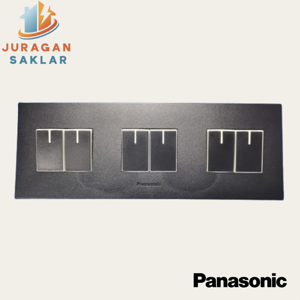 PANASONIC SAKLAR 6 GANG 6 TOMBOL LAMPU BLACK HITAM MINIMALIS