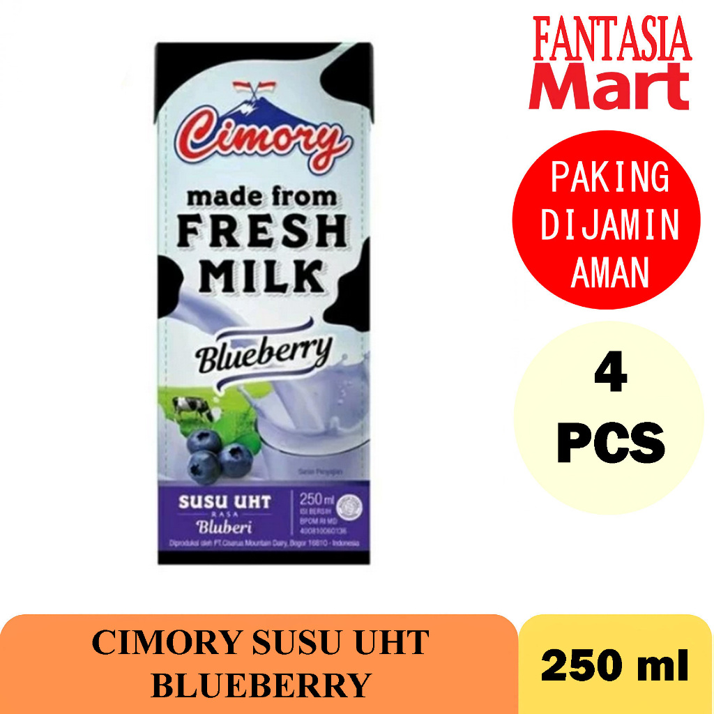 

CIMORY SUSU UHT 250 ML BLUEBERRY PACK ISI 4 PCS FANTASIA DENGAN PAKING AMAN
