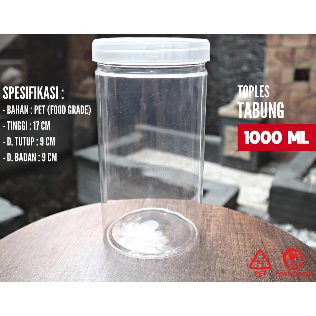 Toples tabung 1000ml / Toples ulir bening/ toples bumbu minimalis