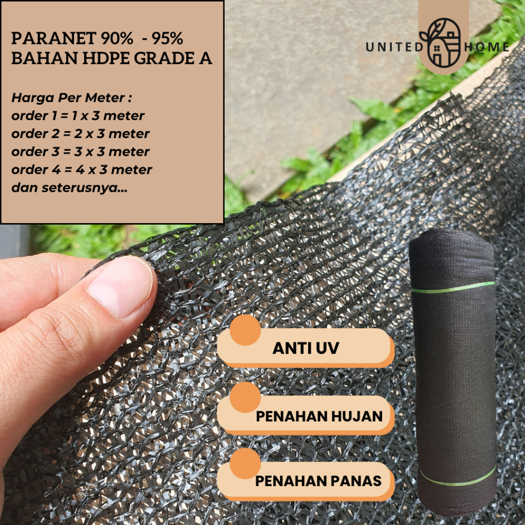 Jaring Paranet Peneduh 90% 6 PIN HDPE Lebar 3M / Jaring Anti Sinar Matahari / Jaring Tanaman / Jarin