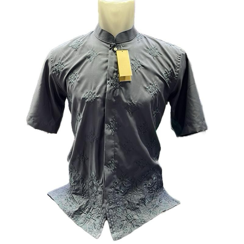 Koko bordir abu abu lengan pendek