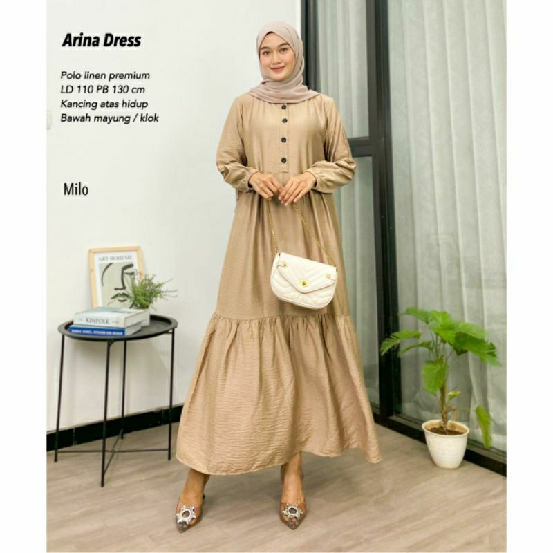 ARINA DRESS / GAMIS POLO LINEN PREMIUM LD 110 / GAMIS JUMBO CANTIK POLOS/ GAMIS JUMBO NYAMAN ADEM LD