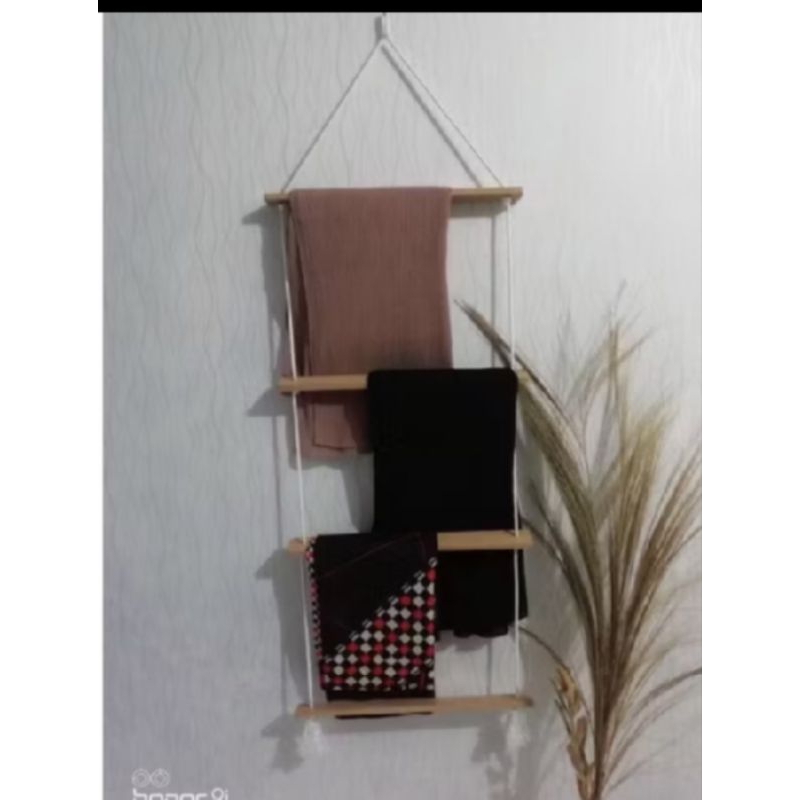 gantungan hijab mukena ladder hanger dari kayu jati dan bambu gantungan aesthetic