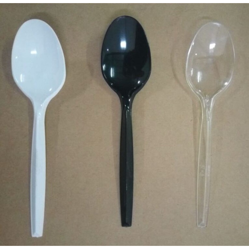 Sendok Bulat Plastik KCS Hitam Putih Bening / Sendok Bubur Plastik KCS / Sendok Dawet Plastik KCS Be