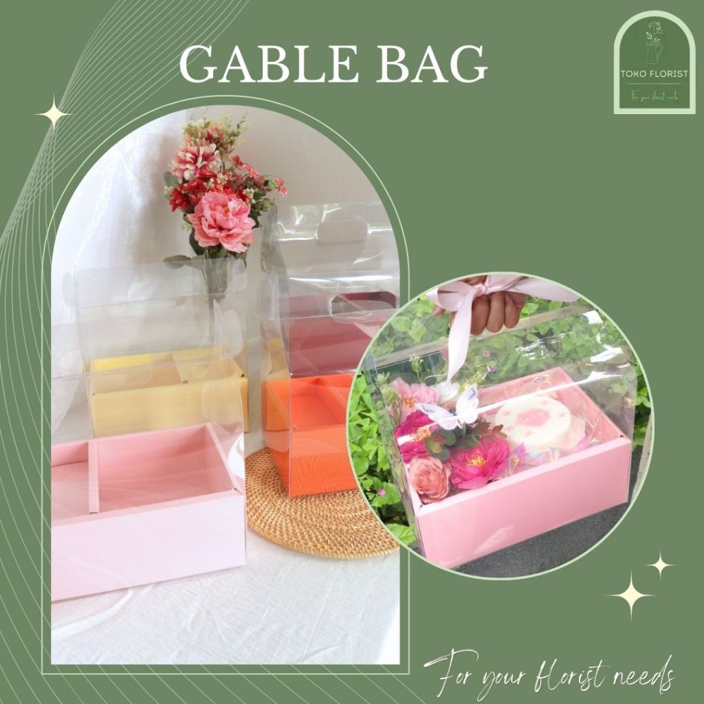 

GROSIR Gable Mika Bag Transparan Kotak / Flower Box / Hampers Box / /5pcs