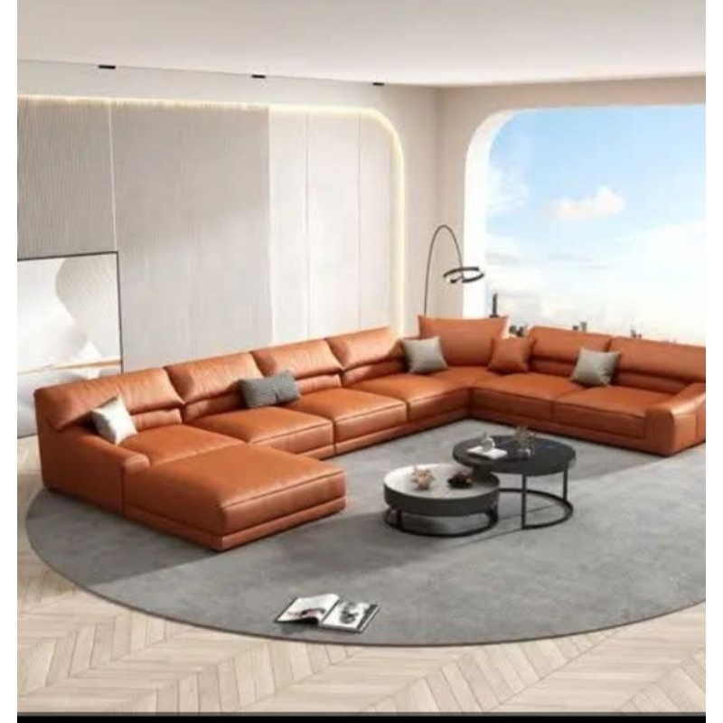 sofa kulit mewah leter U fullset terbaru bahan premium