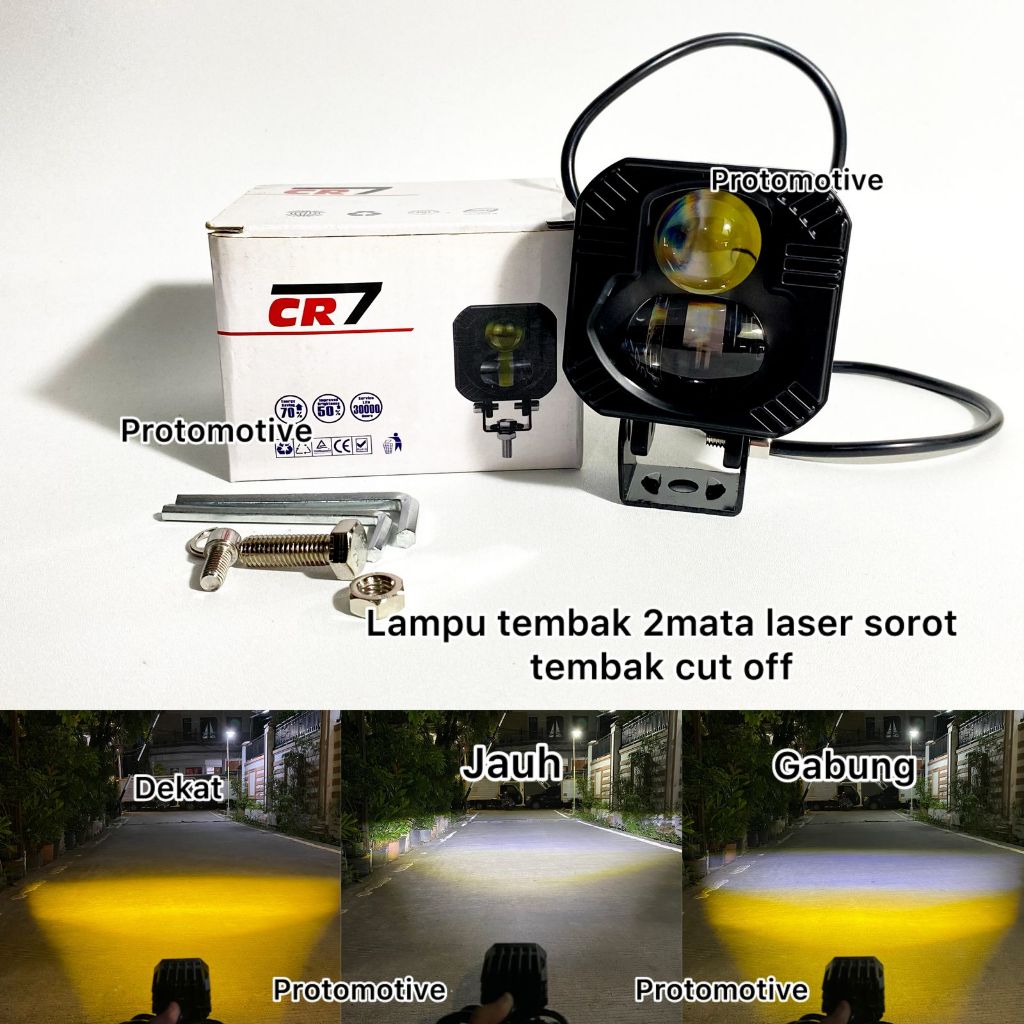 CR7 lampu tembak 2mata laser Cut Off high low putih kuning full aluminium waterproof
