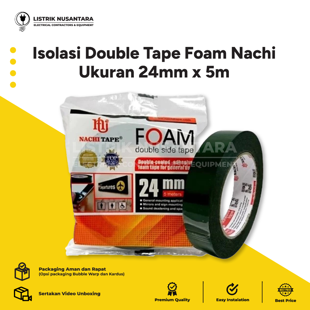 

Isolasi Double Tape Foam Nachi 24mm x 5m Rekat Kuat berkualitas Lakban Perekat Industri