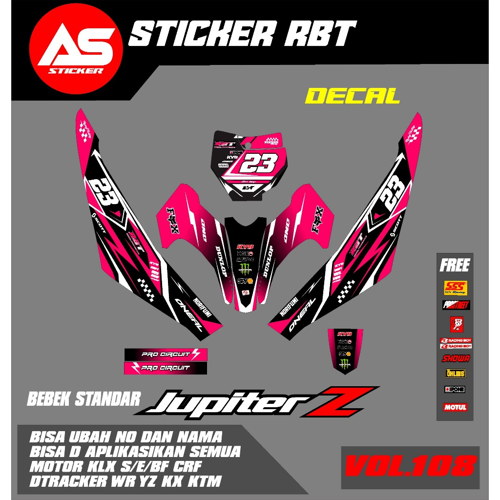 DECAL Sticker RBT JUPITER Z FULL BODY  MOTOR RBT BEBEK MODIF SUPERMOTO YZ CRF KLX KX KTM RBT new ter