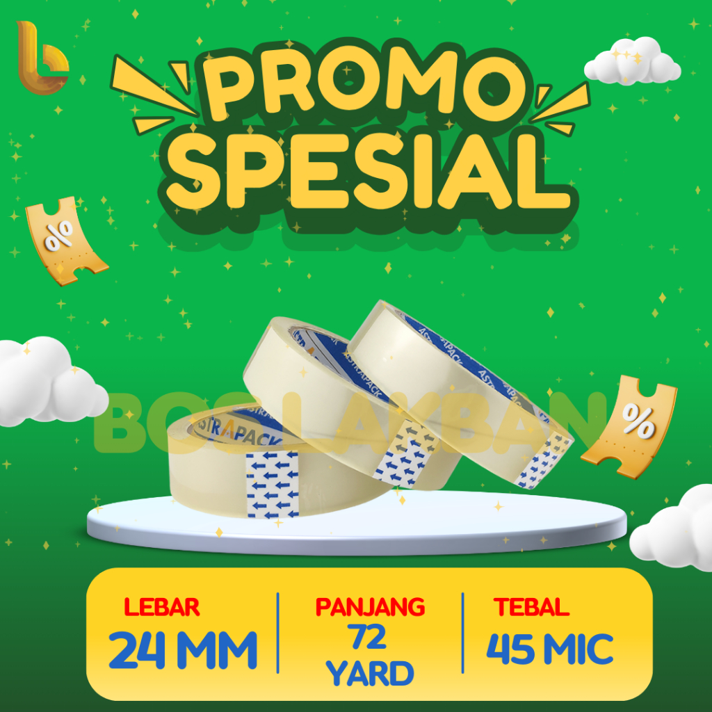 

Lakban BOPP 24 mm x 72 yard | Isolasi OPP Bening Kualitas Terbaik bosLakban
