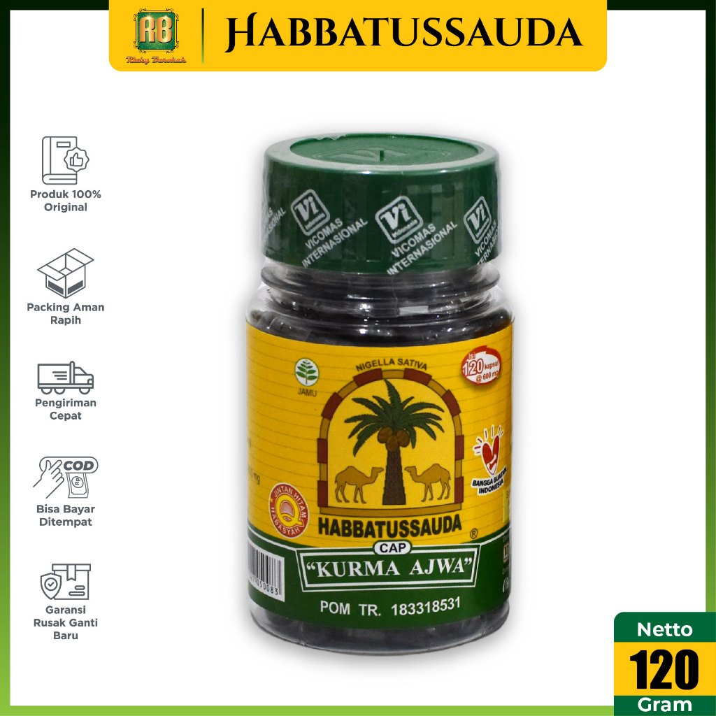Habbatussauda Cap KURMA AJWA 120 Kapsul Serbuk Jinten Hitam Herbal Habbatusauda Oil Minyak Habatusau