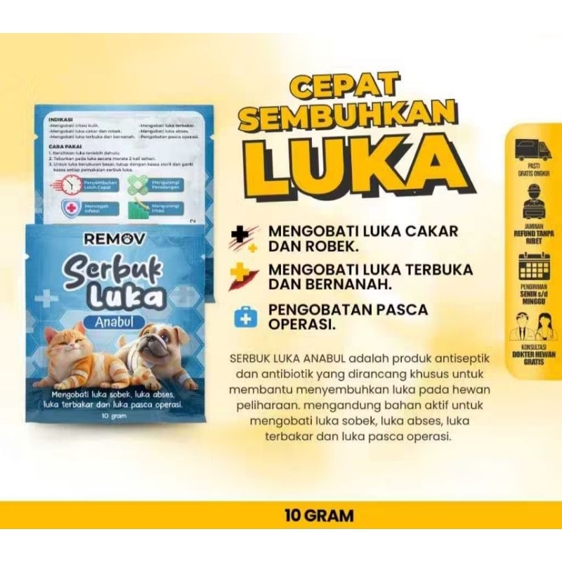 REMOV Obat Tabur Luka Hewan 10gr Kucing & Anjing luka abses