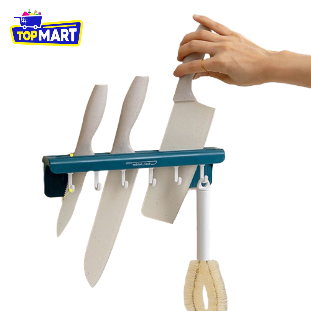 TOPMART - Rak pisau dinding Dapur plastik Rak Gantung Dapur Multifungsi Rak Tempel Tanpa Bor Rak