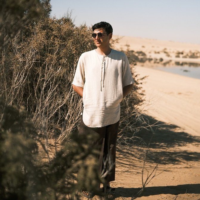 QUDS Natural Linen by KAUM ADAM -  Kemeja koko modern bahan premium linen lengan pendek