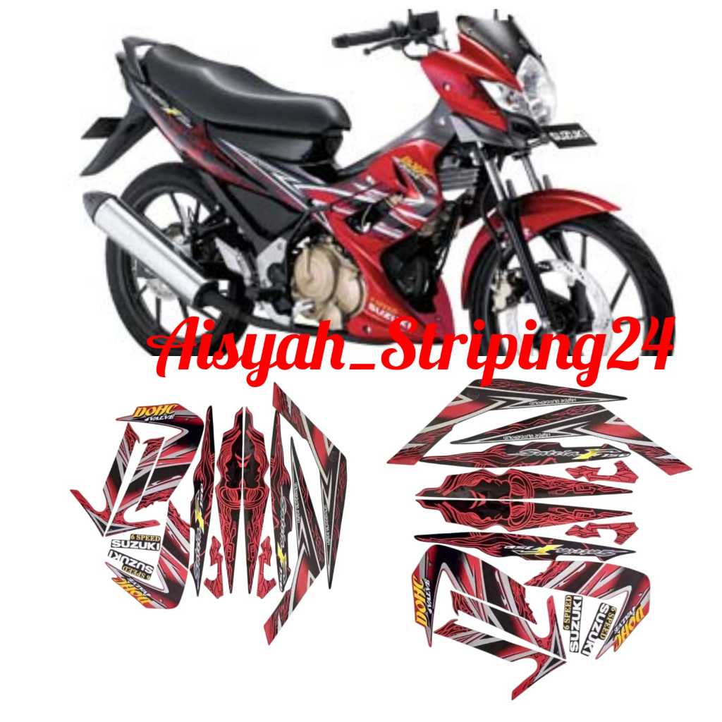 STIKER STICKER STRIPING FULL SET BODY MOTOR SUZUKI SATRIA FU 150 2011-2012 HITAM MERAH