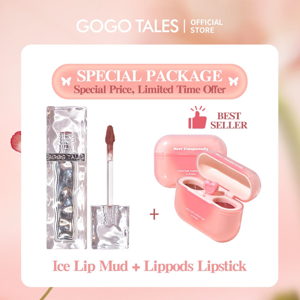 [BPOM]GOGO TALES 2pcs Paket Make Up Set Ice Lipmud + AirPods Lipstik Lip Matte Velvet Lipstick Tahan