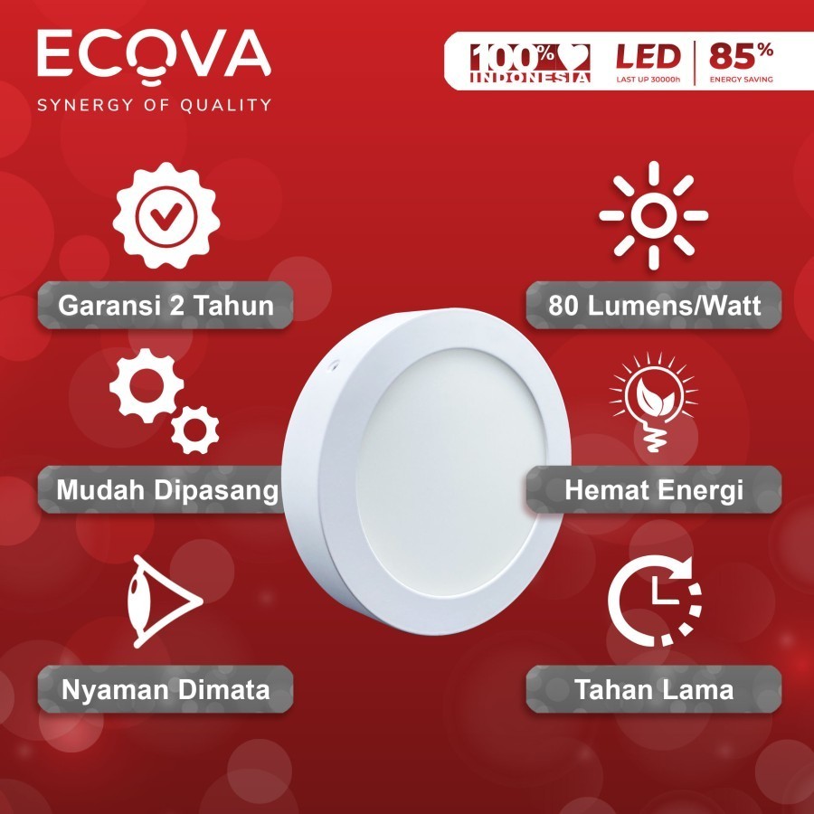 ECOVA Lampu Slim Downlight LED Panel 6W Outbow OB BULAT/ROUND 6Watt Ecova Panel Light Tempel 6 W Wat